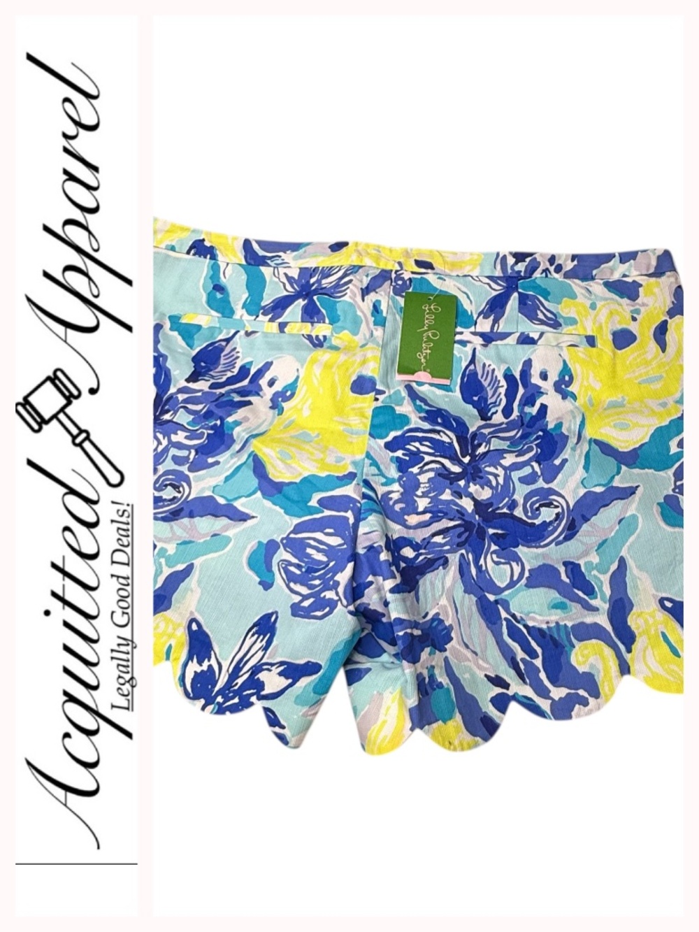 Lilly Pulitzer Magnolia Blue, Aqua & Yellow Floral Scalloped Shorts Sz. 16